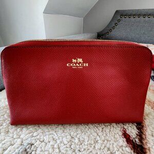 Coach Red Leather Pouch Bag Gold Tone Zipper 7"